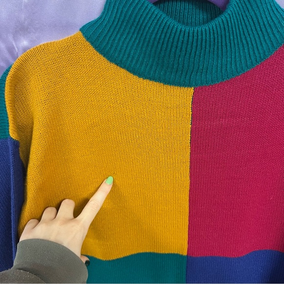 Carolina Bay women’s vintage funky color block knit turtleneck sweater dress - Picture 3 of 5